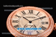 Cartier Rotonde De Miyota Quartz Rose Gold Case/Bracelet with Diamonds Bezel White Dial and Black Roman Numeral Markers