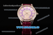 Jaeger-LeCoultre Lady Miyota Quartz Steel Case with White MOP Dial Purple Leather Strap and Purple Stick Markers - Diamonds Bezel