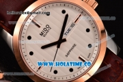 Mido Commander Miyota Quartz Steel Case with Rose Gold Bezel and White Dial