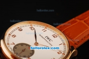 IWC Portuguese Asia 6497 Manual Winding Movement Rose Gold Case with White Dial and Brown Leather Strap