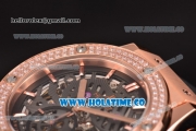 Hublot Classic Fusion Asia 6497 Manual Winding Rose Gold Case with Skeleton Dial Diamonds Bezel and Stick Markers