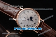 Breguet Classique Moonphase Miyota 9015 Automatic Rose Gold Case with Silver Dial Brown Leather Strap and Roman Numeral Markers (EF)