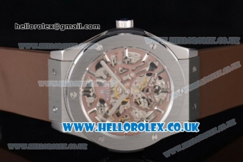 Hublot Classic Fusion Skeleton Asia Automatic Steel Case with Skeleton Dial and Brown Rubber Strap