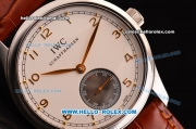 IWC Portuguese Swiss ETA 2836 Automatic Steel Case with White Dial and Gold Numeral Markers - Brown Leather Strap