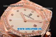 Audemars Piguet Royal Oak Lady Swiss Quartz Rose Gold/Diamonds Case with White Rubber Strap and White Dial (EF)