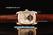 Parmigiani Kalpa XL Swiss Tourbillon Manual Winding Movement Rose Gold Case with White Dial and Brown Leather Strap