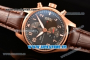 IWC Pilot's Watches Spitfire Chronograph Swiss Valjoux 7750 Automatic Rose Gold Case with Grey Dial Brown Leather Strap and Numeral Markers (BP)