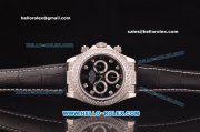 Rolex Daytona Oyster Perpetual Date Asia 3836 Automatic White with Diamond Case,Black Dial and Diamond Marking-Leather Strap Rolex Daytona Oyster Perpetual Date Asia 3836 Automatic White with Diamond Case,Black Dial and Diamond Marking-Leather Strap