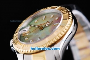 Rolex Yacht-Master Oyster Perpetual Chronometer Automatic Two Tone ETA Case with Green Shell Dial,Gold Bezel and White Round Bearl Marking-Small Calendar