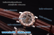 Patek Philippe Skeleton Manual Winding Movement with Black Marking and Leather Strap