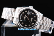 Rolex Day-Date Oyster Perpetual with Black Rolex Logo Dial and Diamond Marking