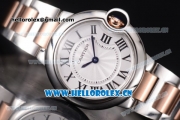 Cartier Ballon Bleu Medium Miyota OS2035 Quartz Two Tone Case/Bracelet with Roman Numeral Markers and White Dial