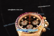 Rolex Daytona Chronograph Miyota OS20 Quartz Gold Case/Strap with Colorful Diamond Bezel and Black Dial