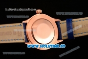 Rolex Cellini Time Asia 2813 Automatic Rose Gold Case with White Dial Blue Leather Strap and Stick/Roman Numeral Markers