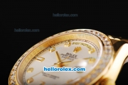 Rolex Day Date II Automatic Movement Full Gold with Diamond Bezel-Silver Dial and Diamond Markers