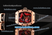 Richard Mille Tourbillon RM 057 Dragon Swiss ETA 2824 Automatic Rose Gold Case with Black Rubber Strap and Red Dragon Dial