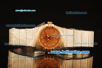 Omega Constellation Swiss Quartz Steel Case with Rose Gold Bezel/Dial and Diamond Markers-Two tone Strap