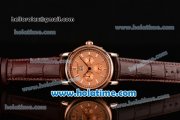 Patek Philippe Grand Complitcations Asia 2813 Automatic Rose Gold Case with Brown Leather Strap Rose Gold Dial and Stick Markers