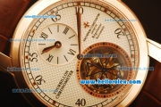 Vacheron Constantin Swiss Tourbillon Manual Winding Rose Case with White Dial and Brown Leather Strap