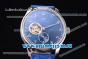 IWC Portugueser Tourbillon Hand-Wound Asia 2813 Automatic Steel Case with Blue Dial Blue Leather Strap and Arabic Numeral Markers