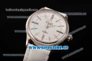 Rolex Cellini Time Asia 2813 Automatic Steel Case with White Dial White Leather Strap and Stick/Roman Numeral Markers