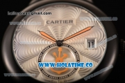 Cartier Rotonde De Miyota Quartz PVD Case with Silver Dial and Brown Leather Strap