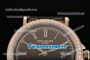 Patek Philippe Calatrava Miyota Quartz Steel Case with Diamonds Bezel and Black Dial - White Roman Numeral Markers