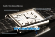 Cartier Ronde TANK SOLO Steel Square Case Equipment Ronda 763 1:1 Clone White Dial With Brown Leather