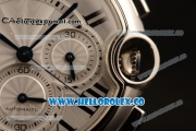 Cartier Ballon Bleu De Chrono Swiss Valjoux 7750 Automatic Steel Case with White Dial Roman Numeral Markers and Genuine Leather Strap