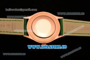 Rolex Cellini Time Asia 2813 Automatic Rose Gold Case with White Dial Green Leather Strap and Stick/Roman Numeral Markers