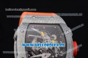 Richard Mille RM027-2 Miyota 9015 Automatic Carbon Fiber Case with Skeleton Dial Dot Markers and Orange Nylon Strap