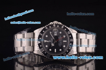 Rolex GMT Master Vintage Asia 2813 Automatic Black Bezel with Black Dial and Steel Bracelet-White Markers