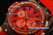 Hublot Big Bang Chronograph Swiss Valjoux 7750 Automatic Movement PVD Case with Red Diamond Bezel and Red Rubber Strap