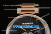 Cartier Rotonde De Miyota Quartz Two Tone Case/Bracelet with Black Dial