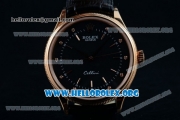 Rolex Cellini Time Clone Rolex 3132 Automatic Rose Gold Case with Black Dial and Black Leather Strap - 1:1 Origianl (BP)