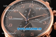 IWC Portuguese Chrono Miyota Quartz Rose Gold Case with Grey Dial Black Leather Strap and Arabic Numeral Markers