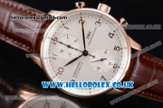 IWC Portuguese Chrono Swiss Valjoux 7750 Automatic Rose Gold Case with White Dial Arabic Number Markers and Brown Leather Strap (ZF)