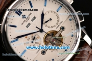 Patek Philippe Grand Complications Chrono Asia HT1035-Tourbillon Automatic Steel Case with Brown Leather Bracelet Blue Stick Markers and White Dial