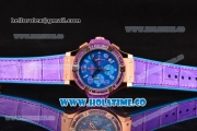 Hublot Big Bang Tutti Frutti 38MM Chrono Miyota OS20 Quartz Rose Gold Case with Blue Dial Stick/Numeral Markers and Purple Diamonds Bezel