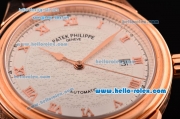 Patek Philippe Calatrava Swiss ETA 2836 Automatic Rose Gold Case and Brown Leather Strap White Dial with Roman Markers