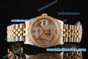 Rolex Datejust Asia 2813 Automatic Full Steel Case with Yellow Gold/Diamond Bezel and White MOP Dial-Two Tone Strap