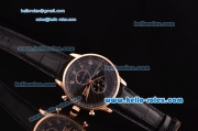 IWC Portuguese Chronograph Japanese Miyota OS10 Quartz Rose Gold Case with Black Leather Strap and Black Dial