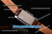 Jaeger-LeCoultre Reverso Chronograph Swiss Quartz Movement Steel Case with White Dial and Brown Leather Strap