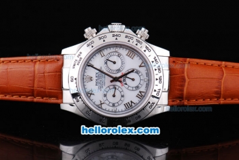 Rolex Daytona Oyster Perpetual Chronometer Automatic with White Bezel,White Dail and Roman Marking-Leather Strap