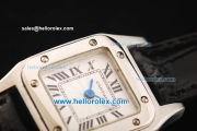 Cartier Santos Miyota Quartz Movement Steel Case with White Dial and Black Leather Strap