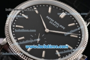 Patek Philippe Calatrava Miyota Quartz Steel Case with Silver Stick Markers and Black Dial