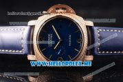 Panerai Luminor Marina 1950 3 Days Automatic PAM 313 Asia ST25 Automatic Rose Gold Case with Blue Dial and Blue Leather Strap Diamonds Bezel