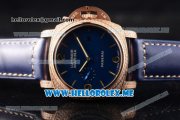 Panerai Luminor Marina 1950 3 Days Automatic PAM 313 Asia ST25 Automatic Rose Gold Case with Blue Dial and Blue Leather Strap Diamonds Bezel