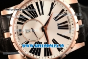 Roger Dubuis Excalibur 36 Miyota 9015 Automatic Rose Gold Case White Dial With Roman Numeral Markers Black Leather Strap - 1:1 Original