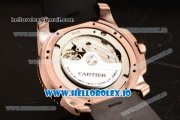 Cartier Calibre de Cartier Diver Swiss ETA 2824 Automatic Movement Rose Gold Black Dial and Roman Numeral Markers Rubber Strap (JF)